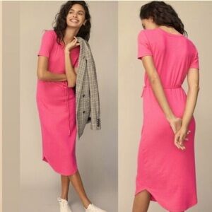 NWT Anthropologie Saturday Sunday Addy Ribbed Textured Pink MIDI Tie Dress M
